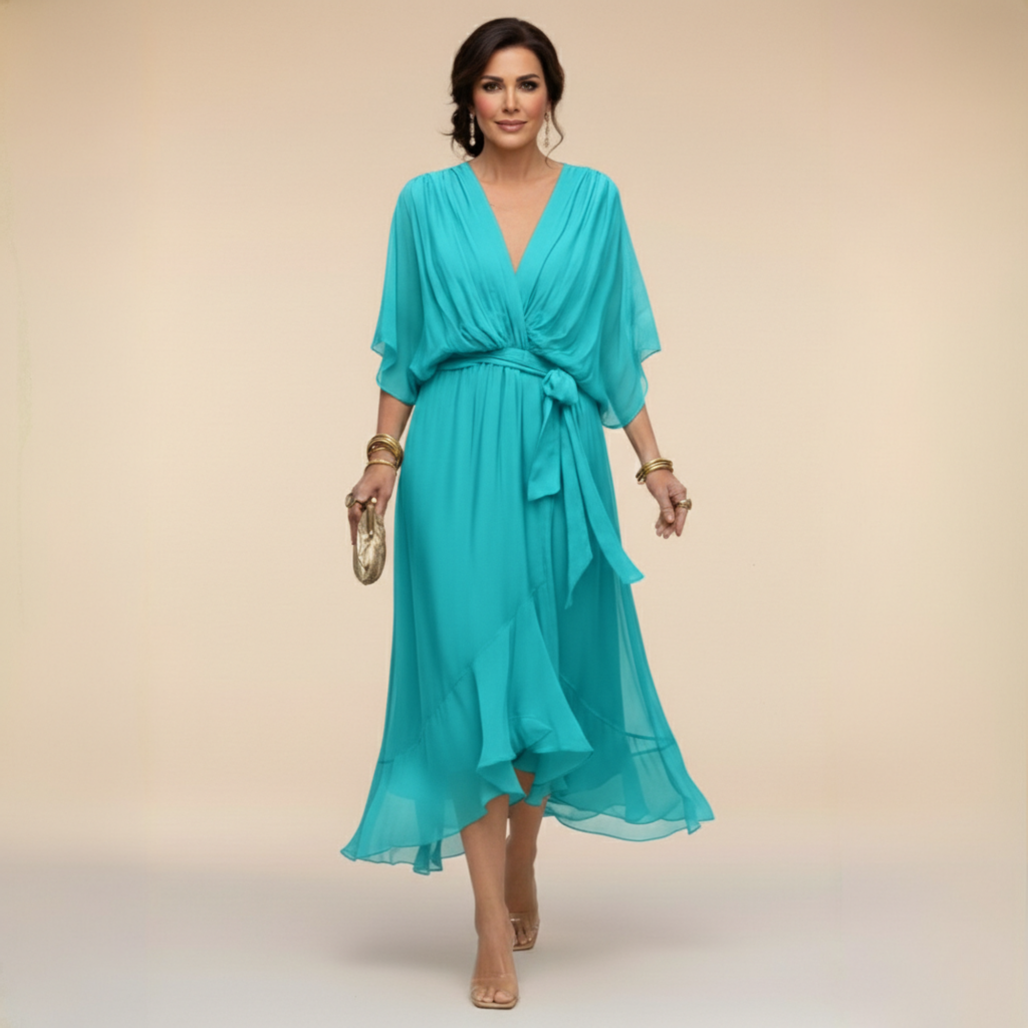 Beatrice – Abito in chiffon con scollo a V