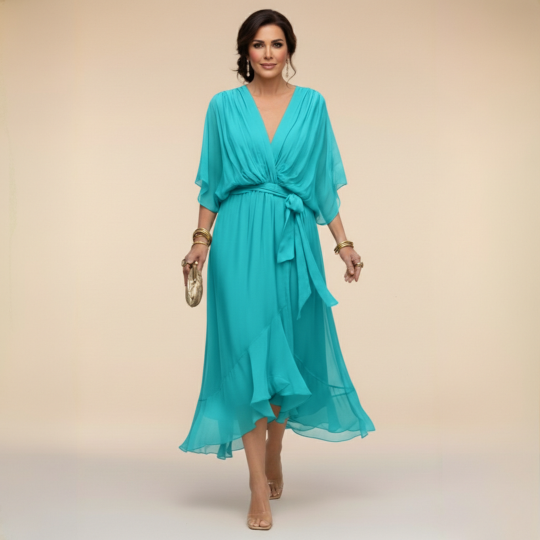 Giorgia - Vestito di chiffon con scollo a V, elegante e valorizzante