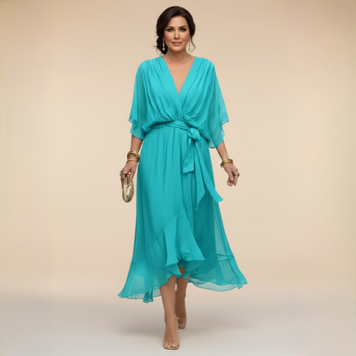 Giorgia - Vestito di chiffon con scollo a V, elegante e valorizzante