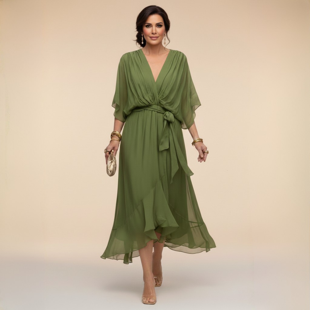 Giorgia - Vestito di chiffon con scollo a V, elegante e valorizzante