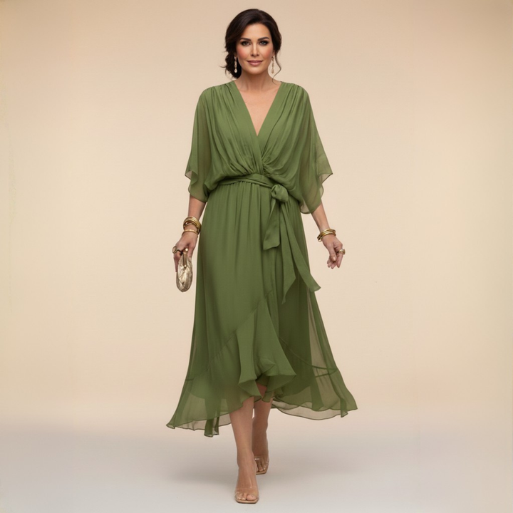 Giorgia - Vestito di chiffon con scollo a V, elegante e valorizzante