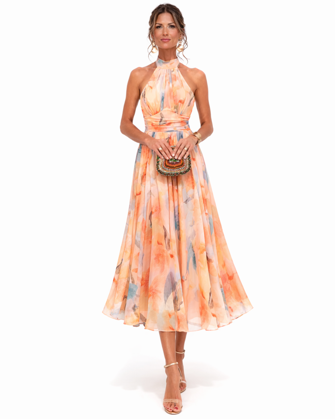 Primavera | Abito con Collo Halter e Stampa Acquerello