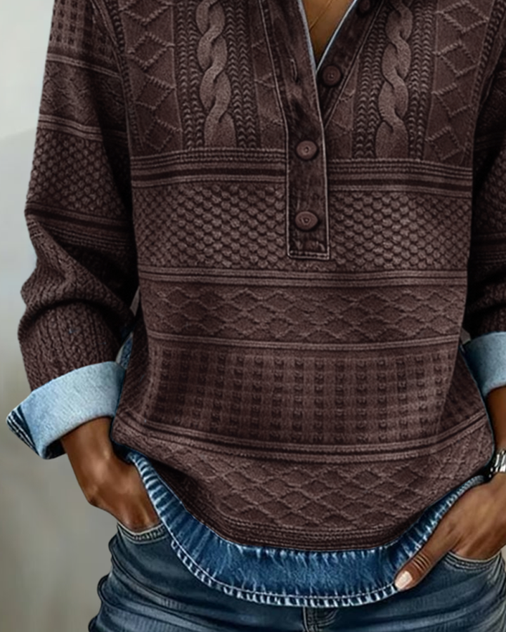 Martina – Felpa in Maglia Intrecciata con Dettagli in Denim