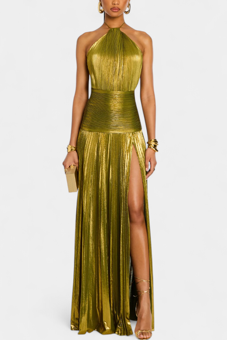 Fabiola | Vestito Halter Aperto sulla Schiena Metallico