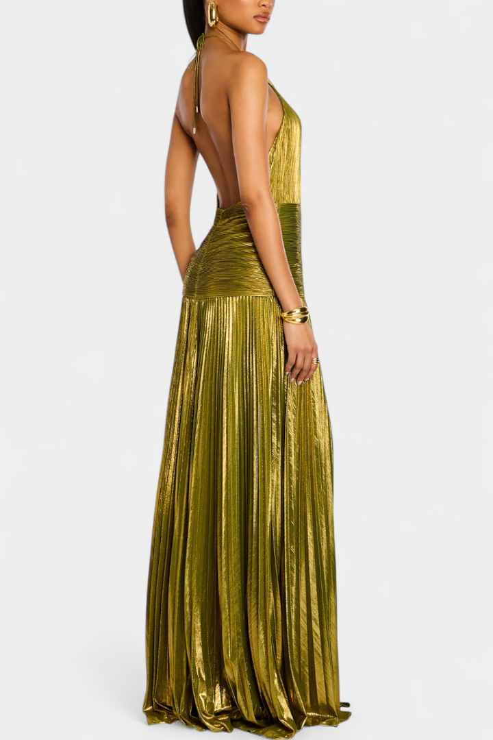 Fabiola | Vestito Halter Aperto sulla Schiena Metallico