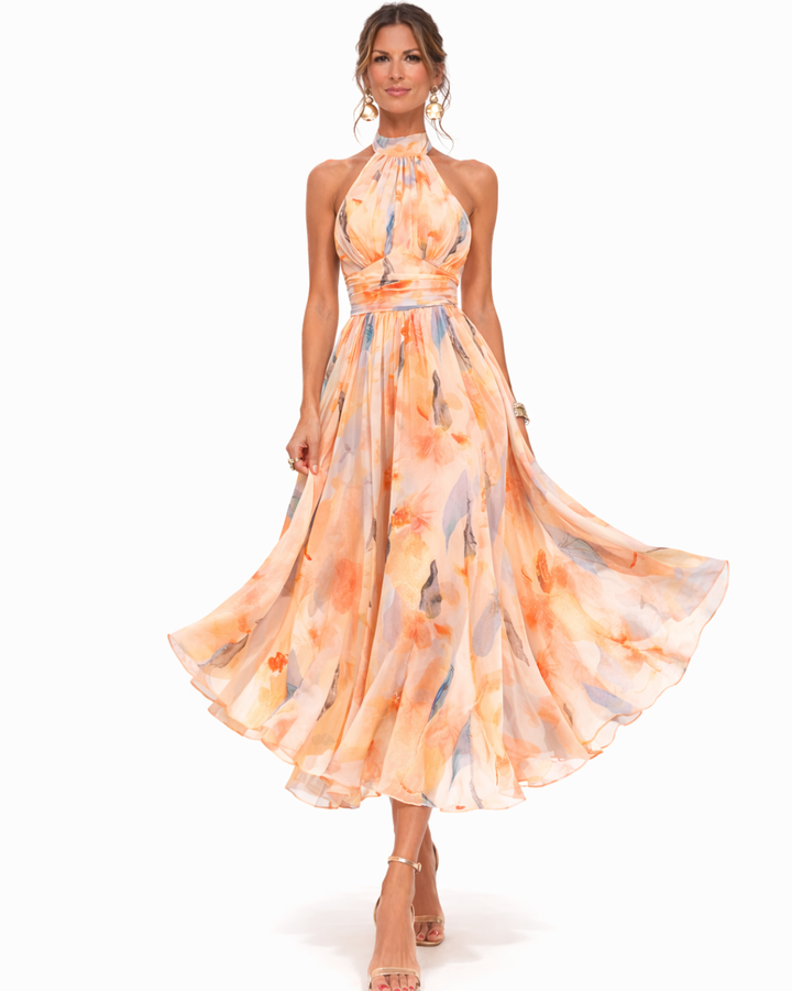 Primavera | Abito con Collo Halter e Stampa Acquerello