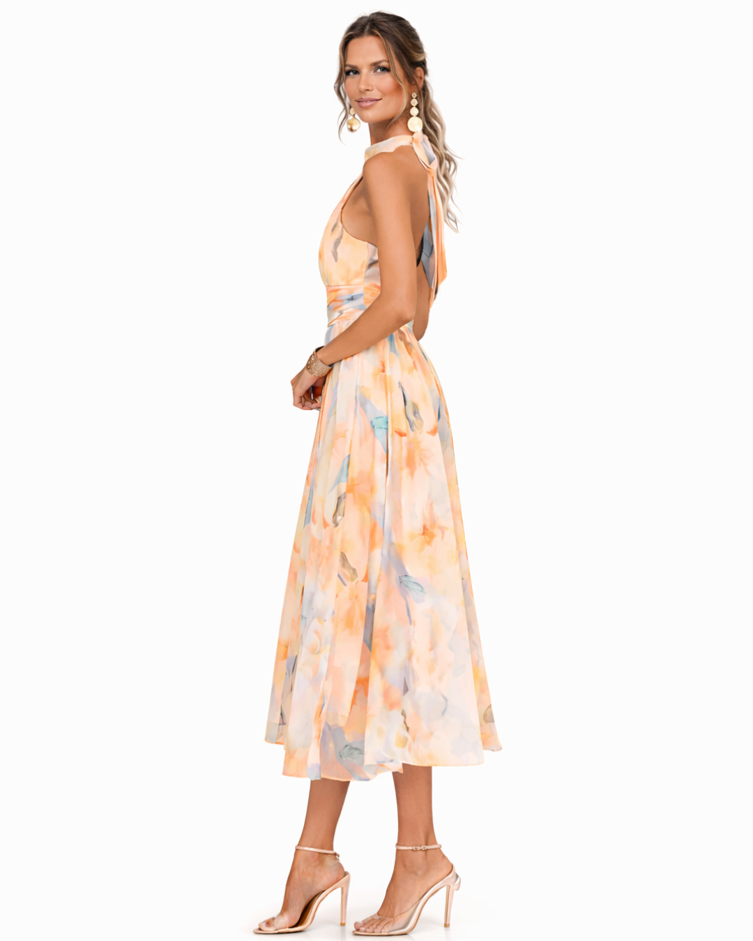 Primavera | Abito con Collo Halter e Stampa Acquerello