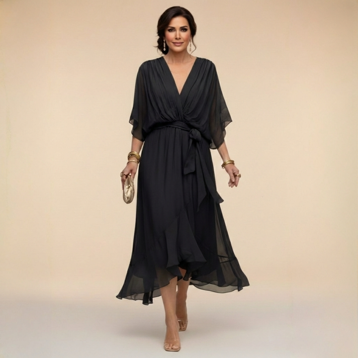 Giorgia - Vestito di chiffon con scollo a V, elegante e valorizzante