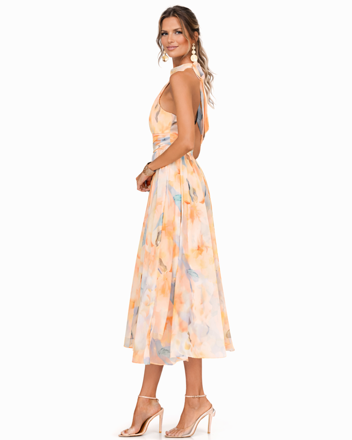 Adriana | Abito con Collo Halter e Stampa Acquerello