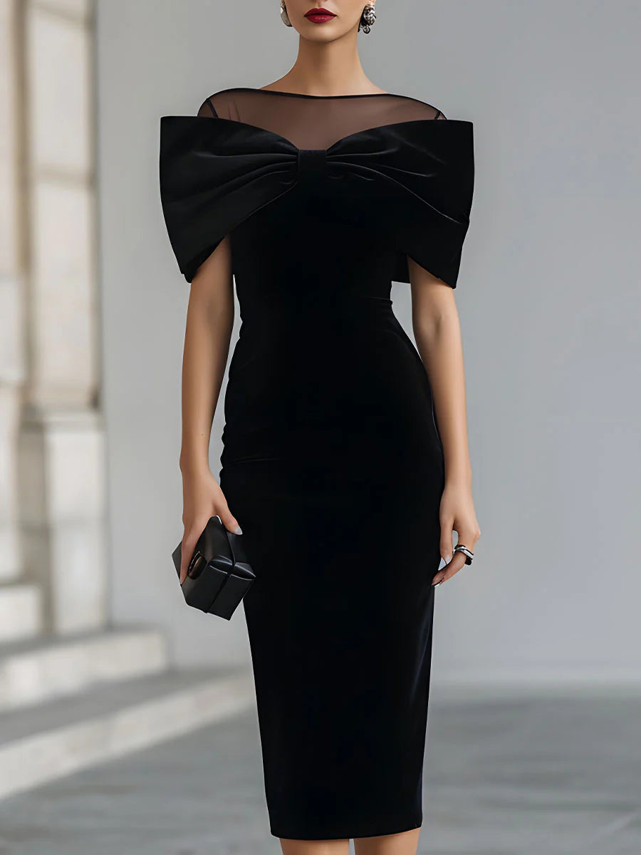 Beatrice ❘ Abito Midi in Velluto Nero Drammatico con Fiocco