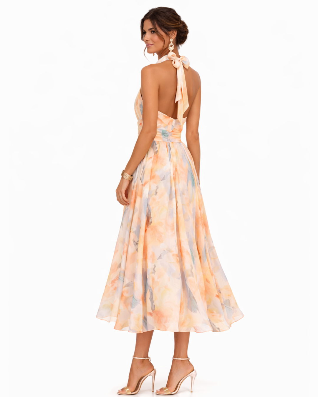 Primavera | Abito con Collo Halter e Stampa Acquerello