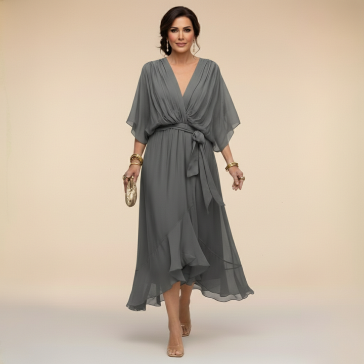 Giorgia - Vestito di chiffon con scollo a V, elegante e valorizzante