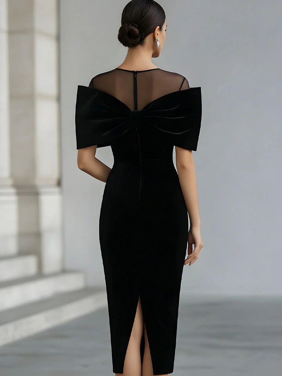 Beatrice ❘ Abito Midi in Velluto Nero Drammatico con Fiocco