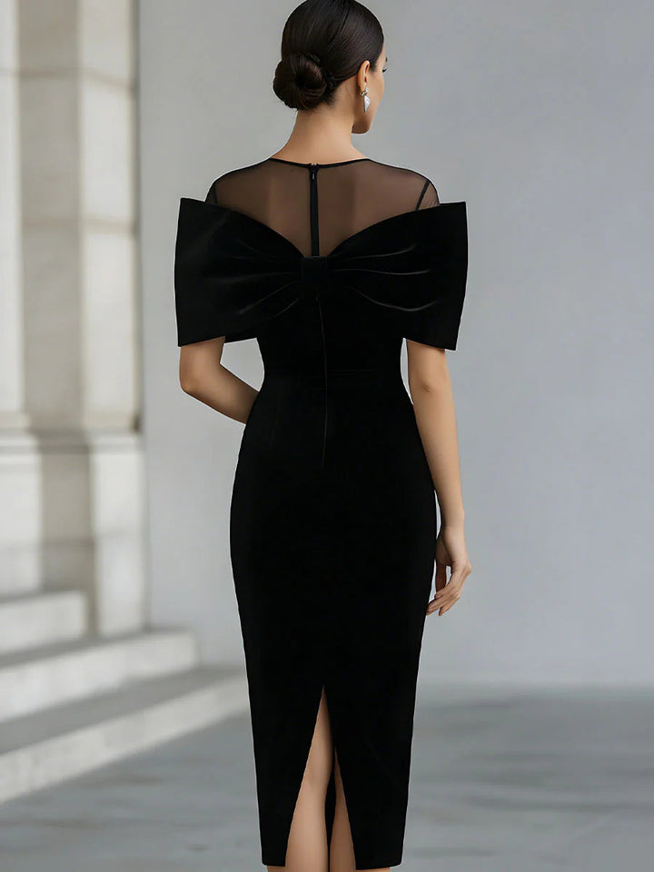 Beatrice ❘ Abito Midi in Velluto Nero Drammatico con Fiocco
