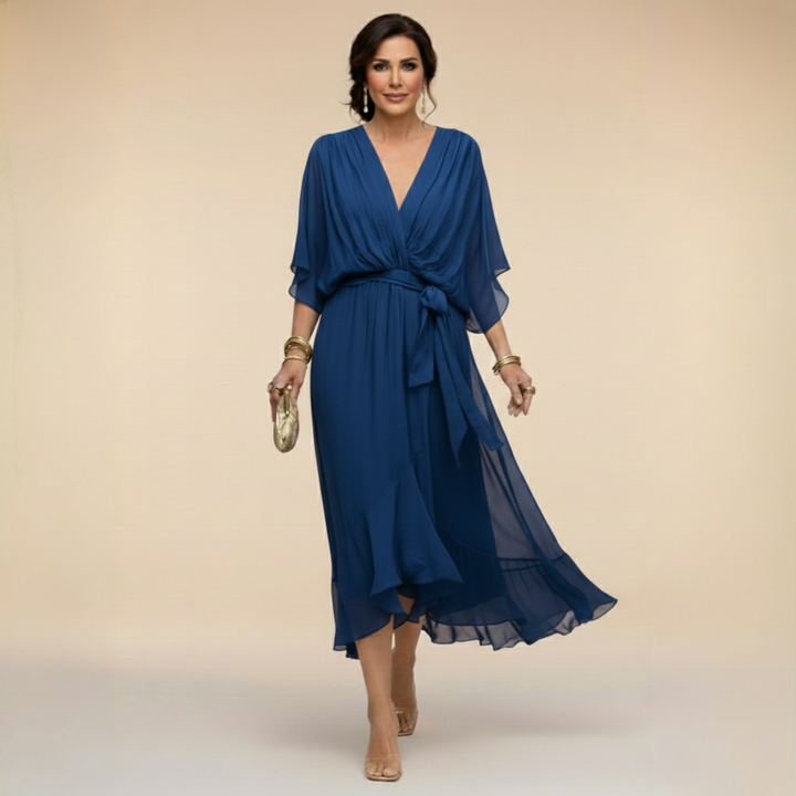 Giorgia - Vestito di chiffon con scollo a V, elegante e valorizzante