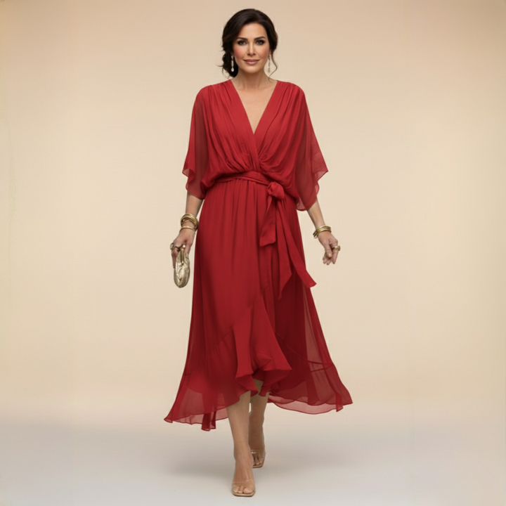 Giorgia - Vestito di chiffon con scollo a V, elegante e valorizzante