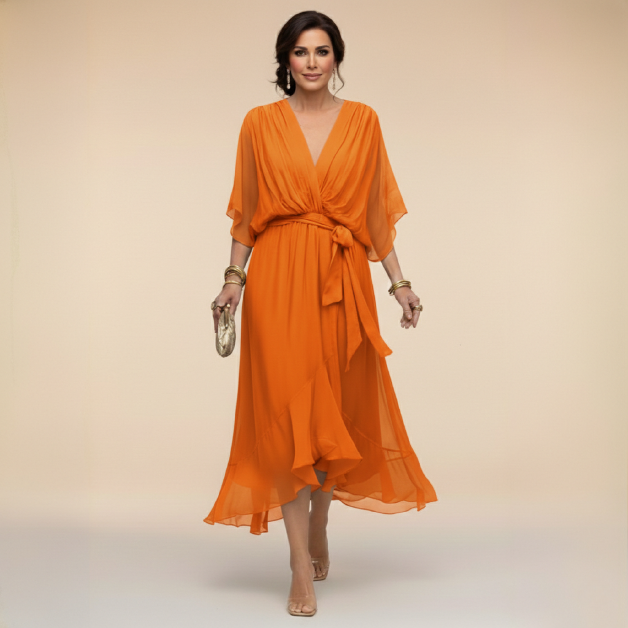 Giorgia - Vestito di chiffon con scollo a V, elegante e valorizzante