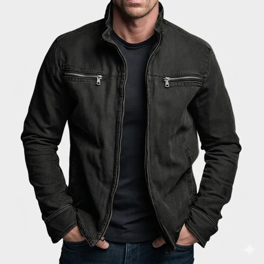 Giacca Denvera Vittorio in Cotone Vintage con Chiusura a Zip