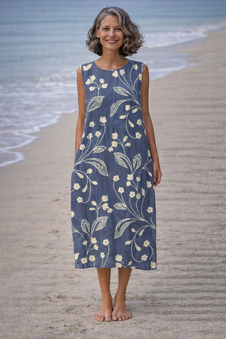 Estela | Abito midi senza maniche con fiori vintage