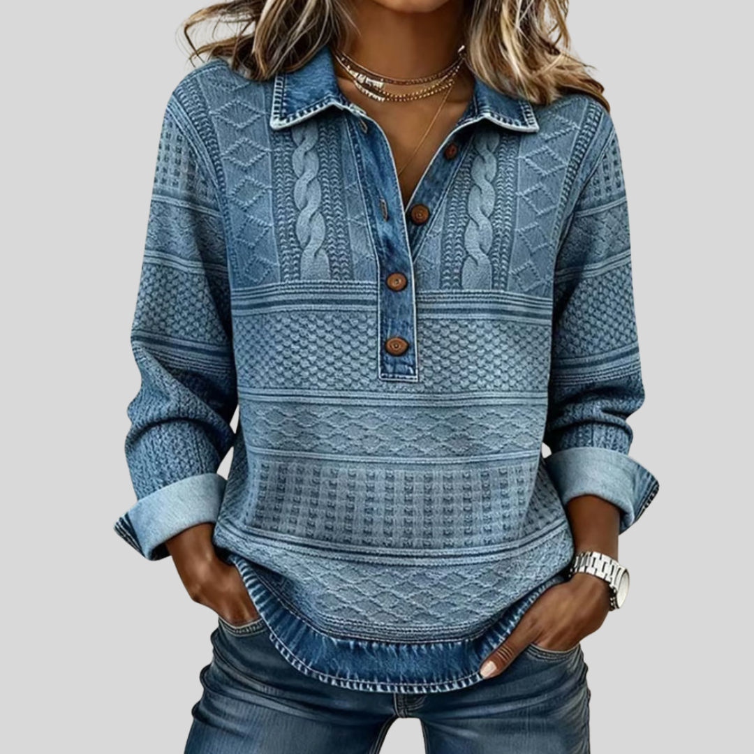 Martina – Felpa in Maglia Intrecciata con Dettagli in Denim