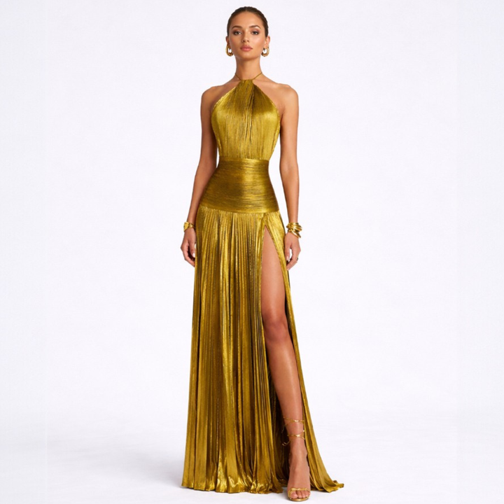 Fabiola | Vestito Halter Aperto sulla Schiena Metallico