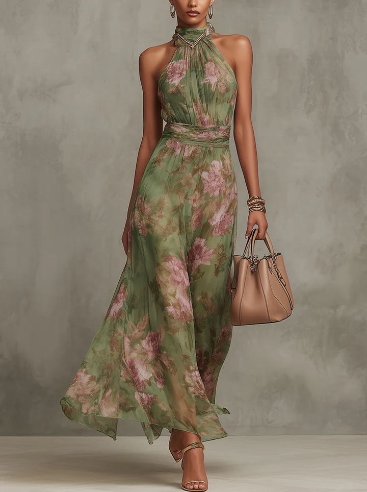 Erminia - Abito Maxi Halter Floreale Elegante