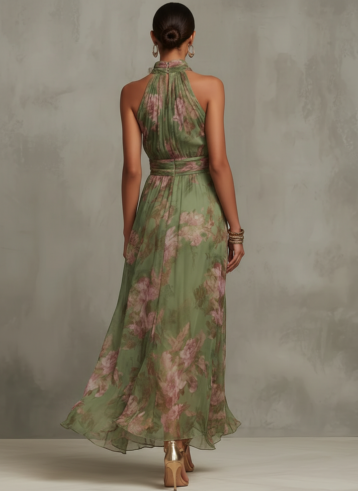 Erminia - Abito Maxi Halter Floreale Elegante