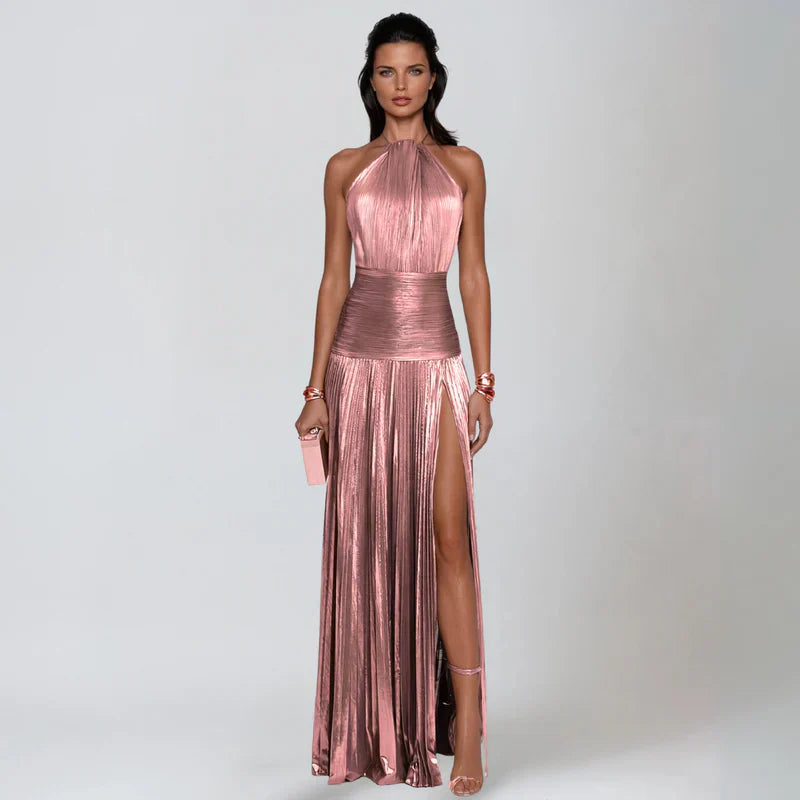 Fabiola | Vestito Halter Aperto sulla Schiena Metallico