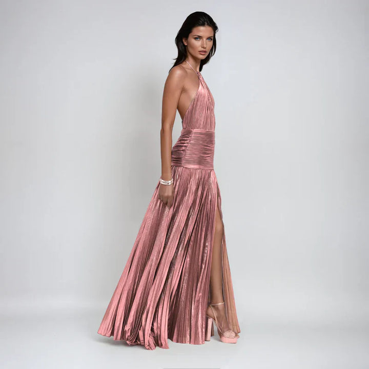 Fabiola | Vestito Halter Aperto sulla Schiena Metallico