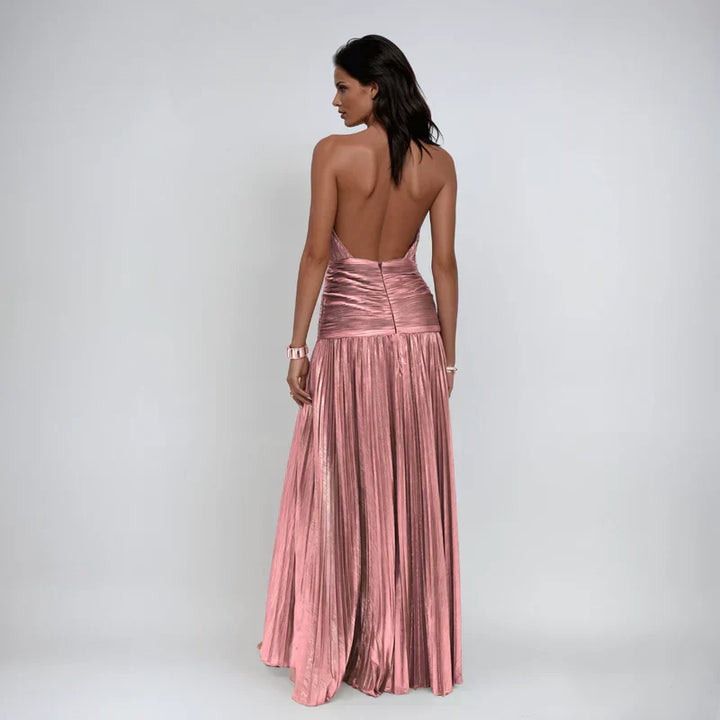 Fabiola | Vestito Halter Aperto sulla Schiena Metallico